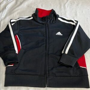 2T Adidas Black and Red Track Jacket with Stand-Up Collar